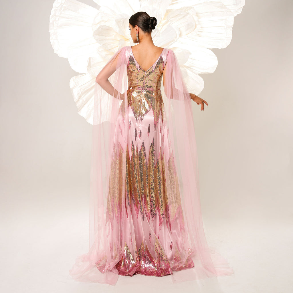 Mesh Long Open Sequin Dress