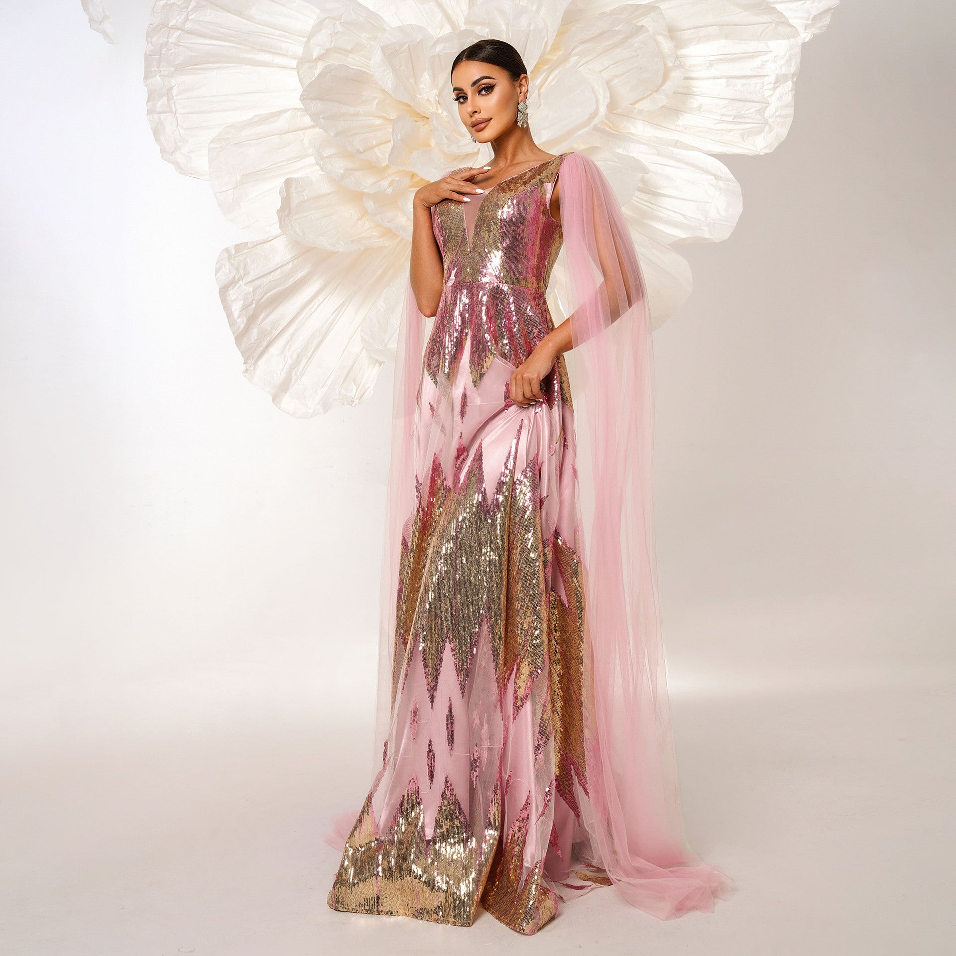 Mesh Long Open Sequin Dress