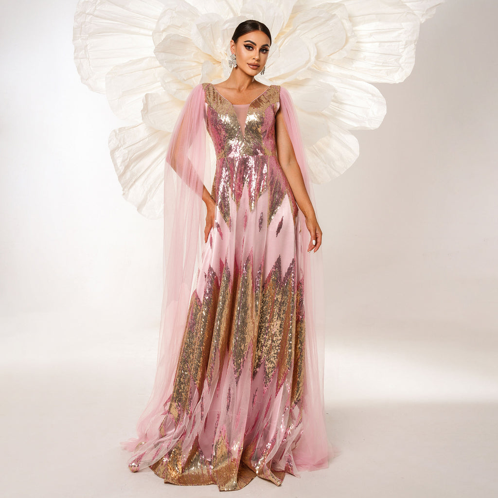 Mesh Long Open Sequin Dress