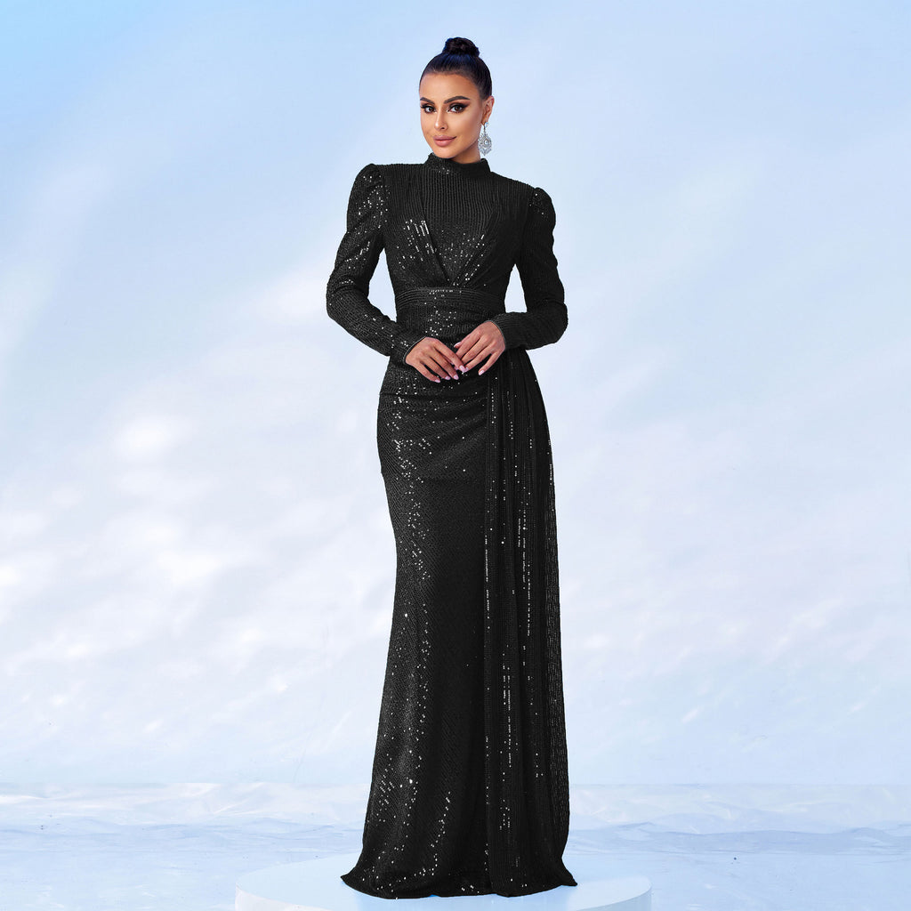 Long Sleeve Sexy Slim Sequined Banquet Dress