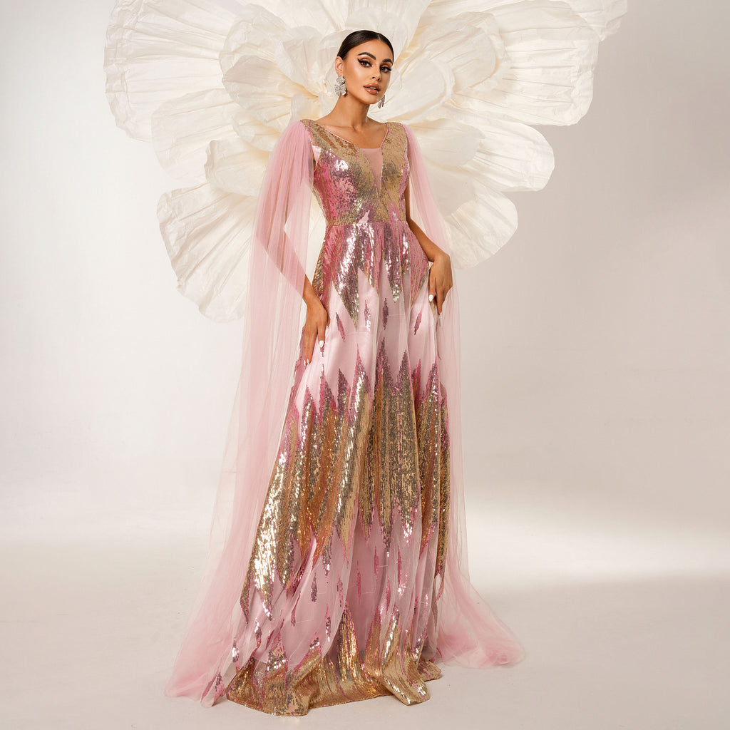 Mesh Long Open Sequin Dress