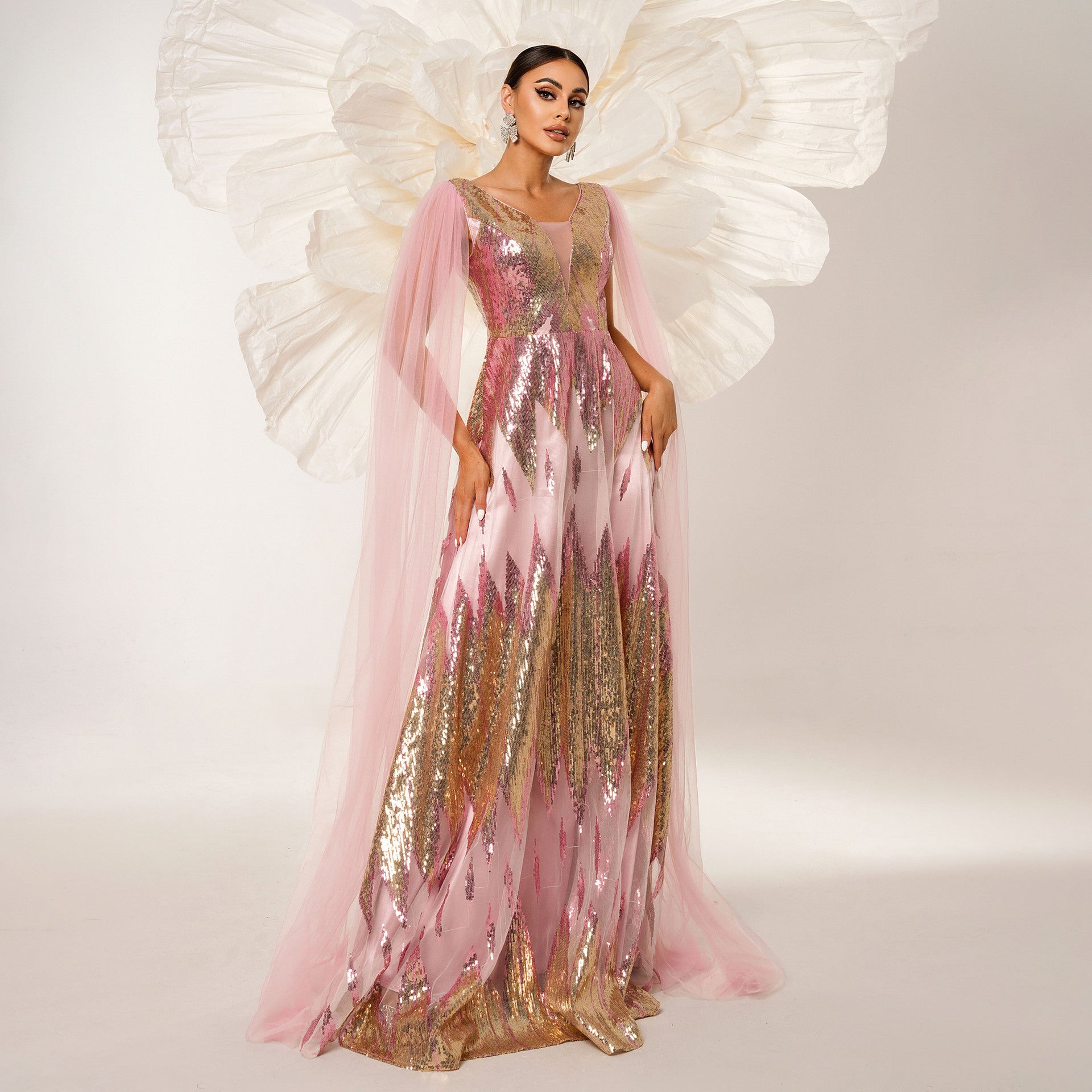 Mesh Long Open Sequin Dress