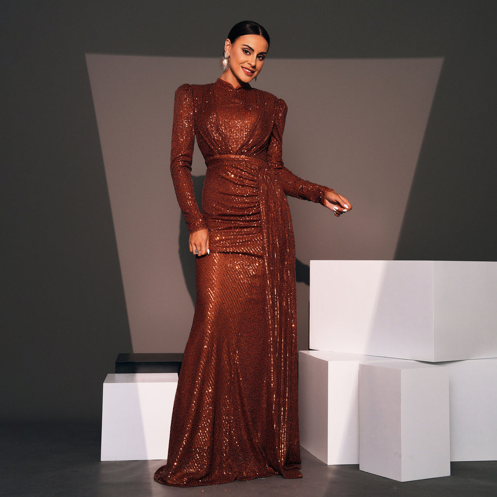 Long Sleeve Sexy Slim Sequined Banquet Dress