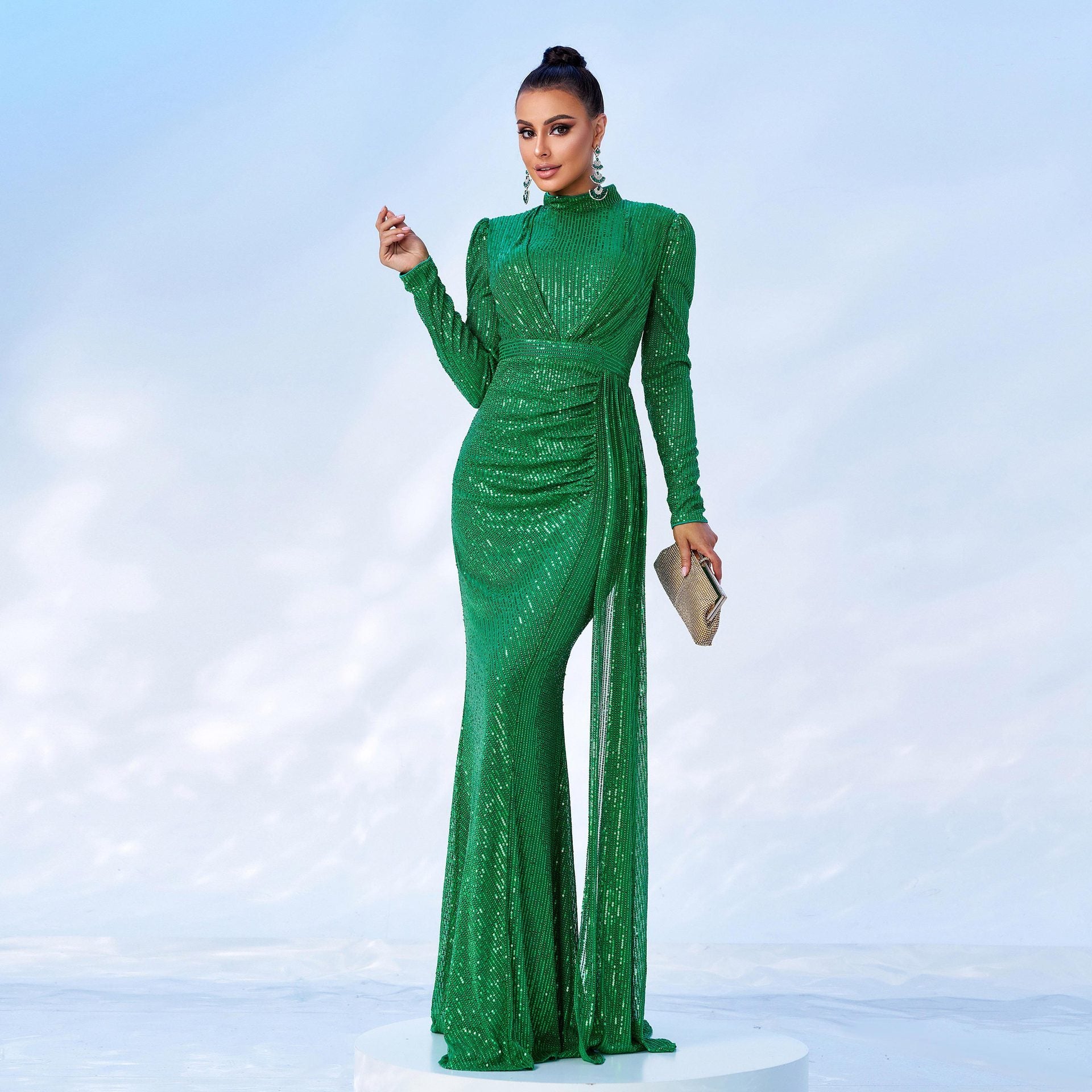 Long Sleeve Sexy Slim Sequined Banquet Dress