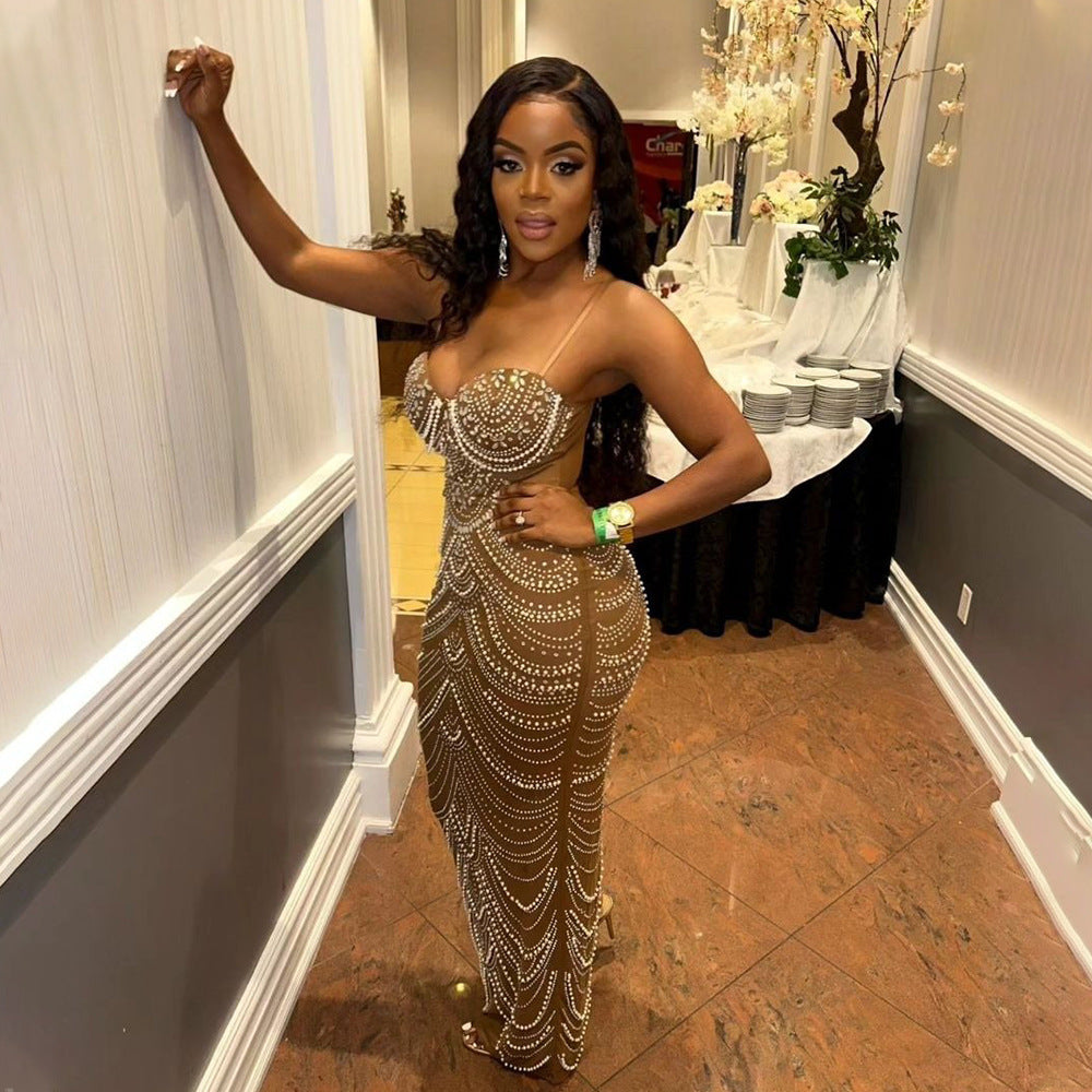 Sling Beaded Evening Dress