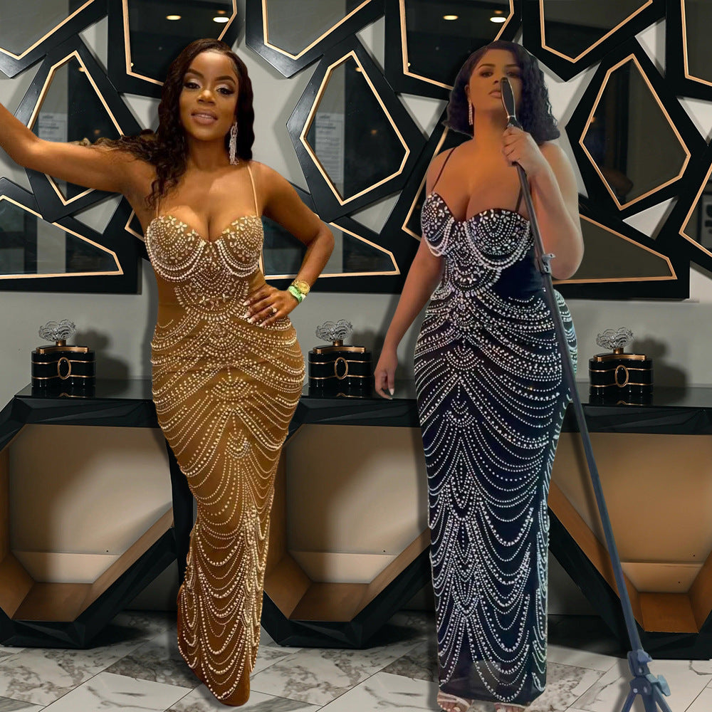 Sling Beaded Evening Dress