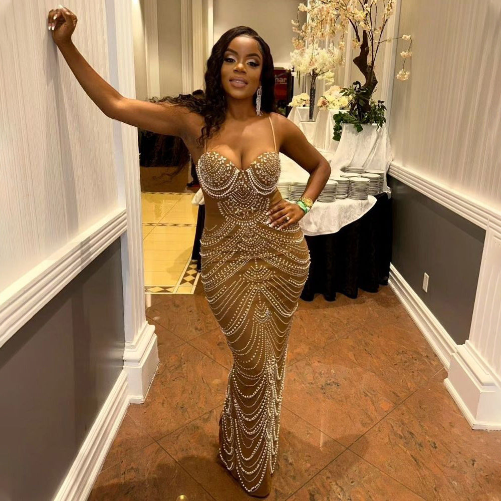 Sling Beaded Evening Dress