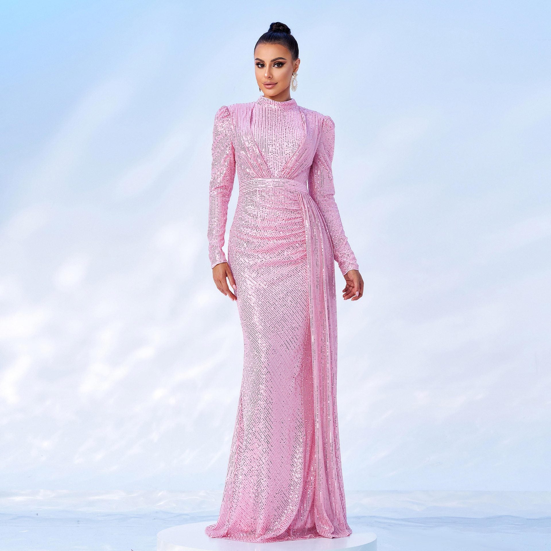 Long Sleeve Sexy Slim Sequined Banquet Dress
