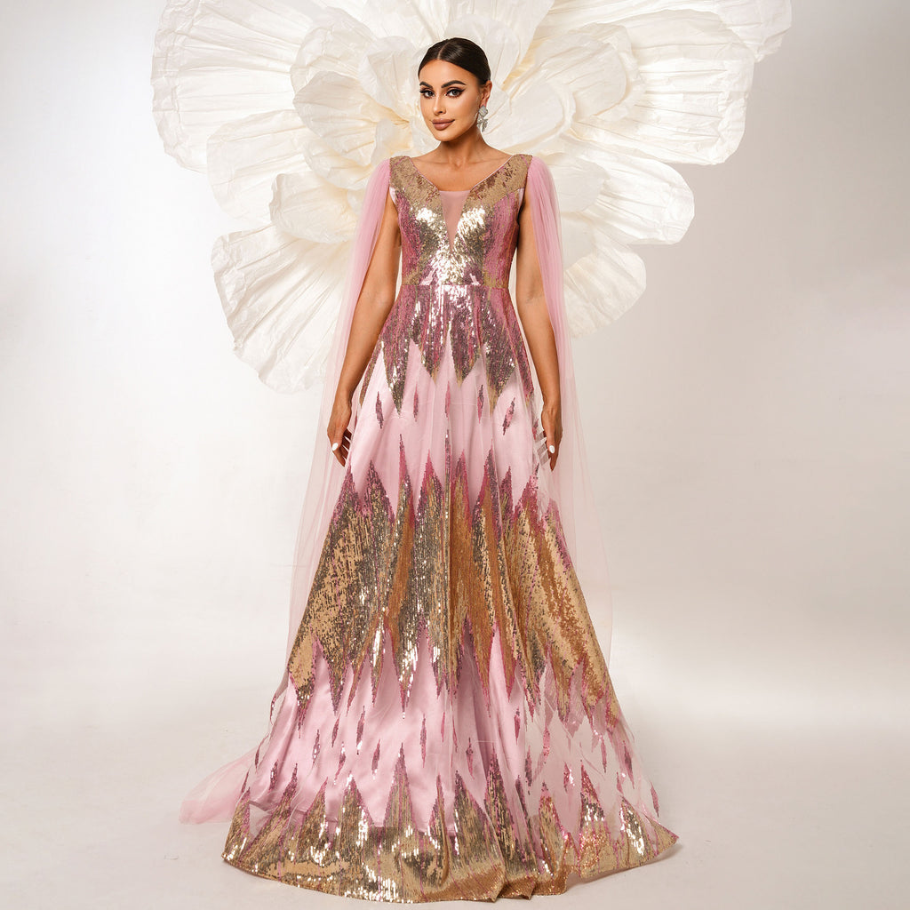 Mesh Long Open Sequin Dress