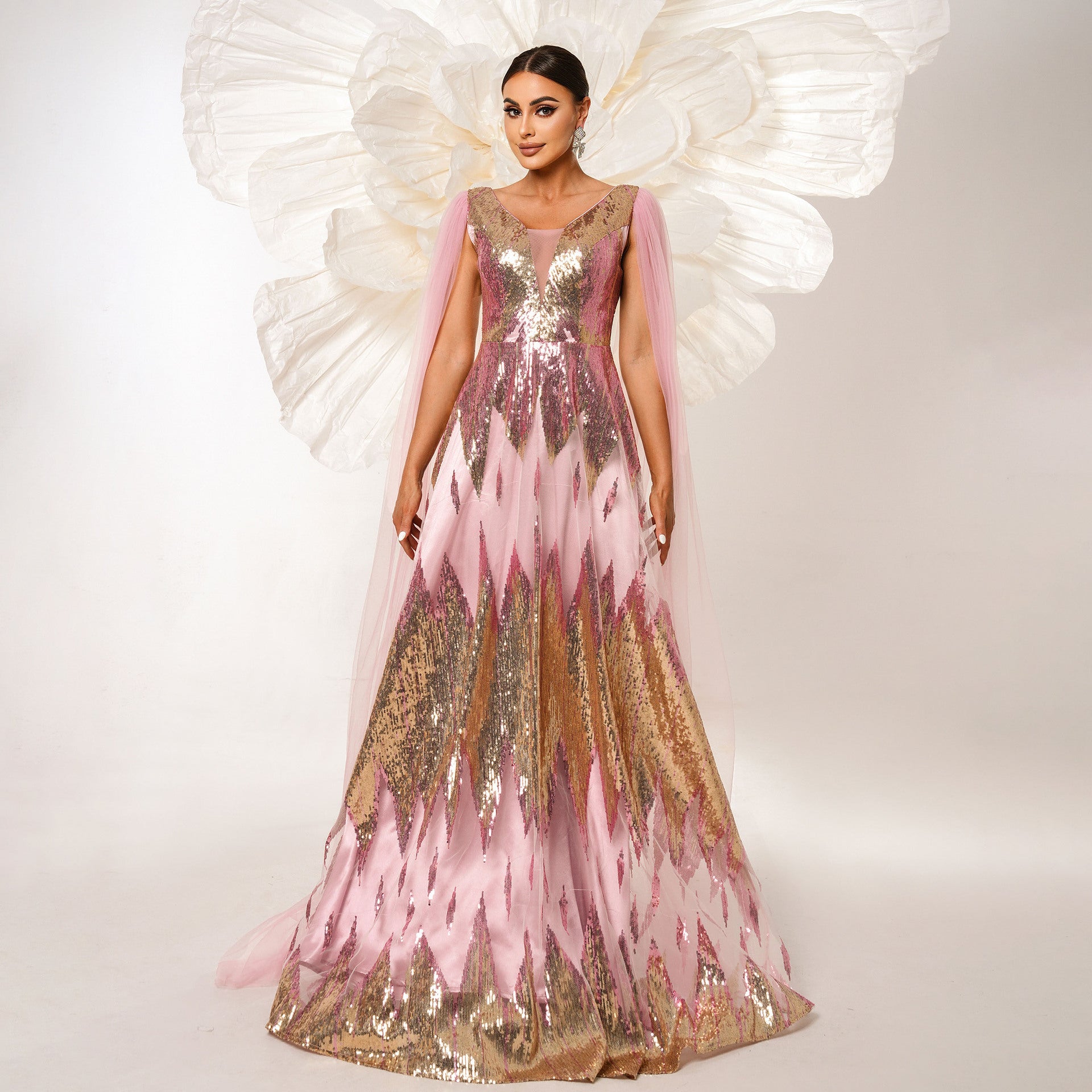 Mesh Long Open Sequin Dress