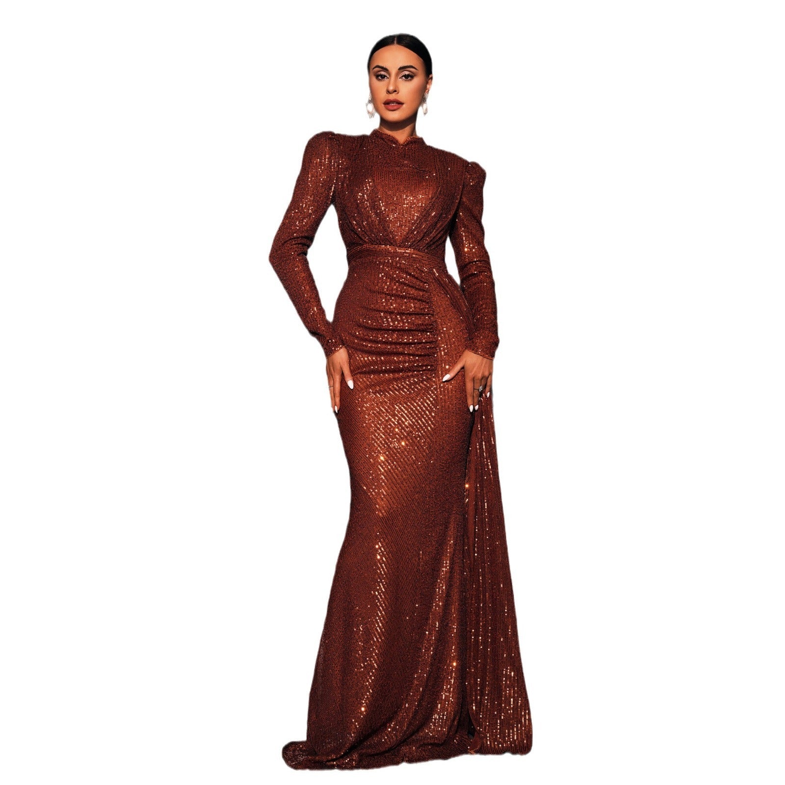 Long Sleeve Sexy Slim Sequined Banquet Dress