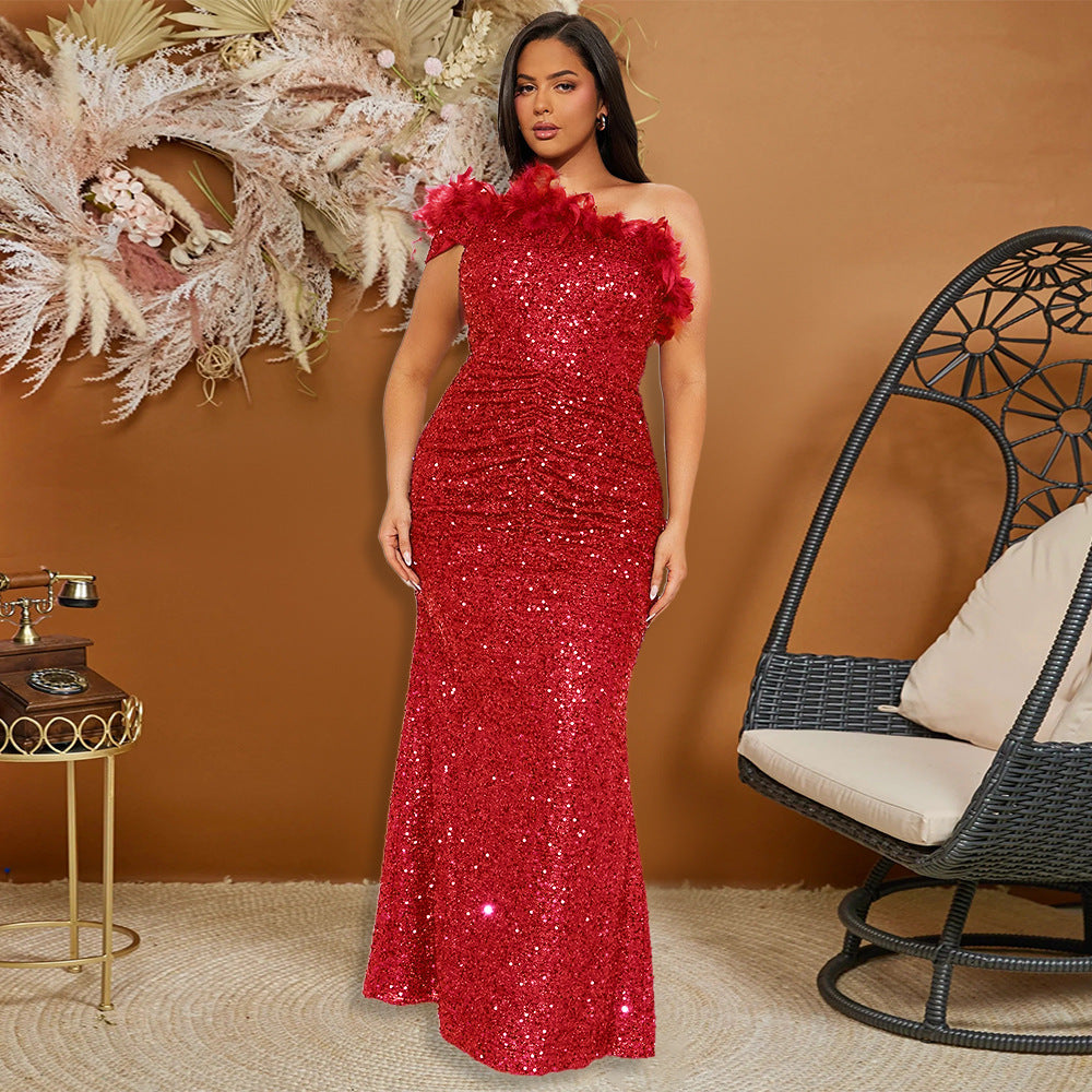 Feather Stitching Sequin Dress